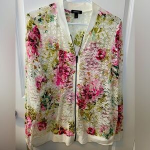 Torrid sheer long sleeve bomber jacket, lace floral print, US size 18